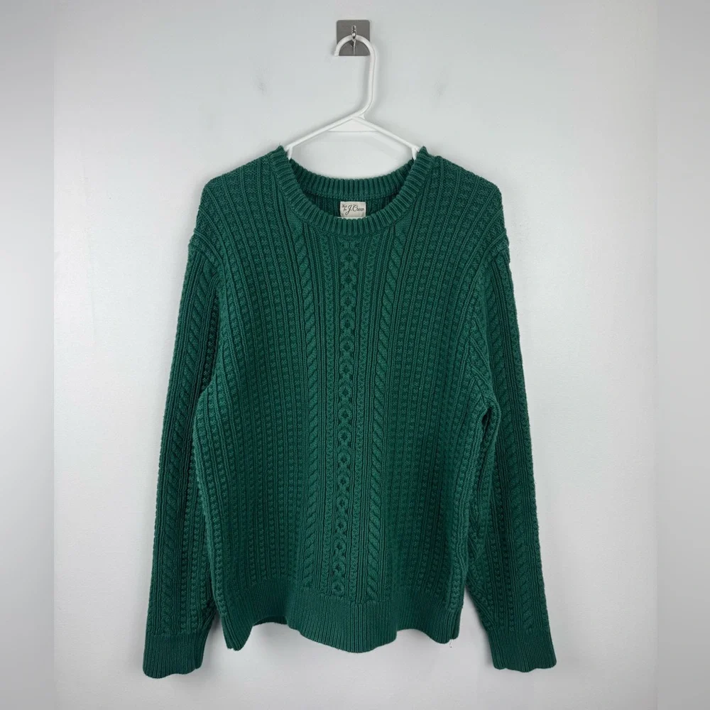 J.Crew Men Cotton Cable-Knit Crewneck Sweater Green Size‎ Large